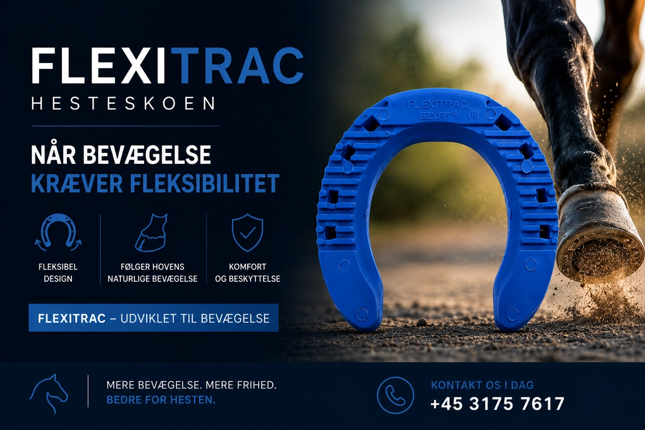 Flexitrac hestesko – fleksibelt design. Kontakt +45 3175 7617